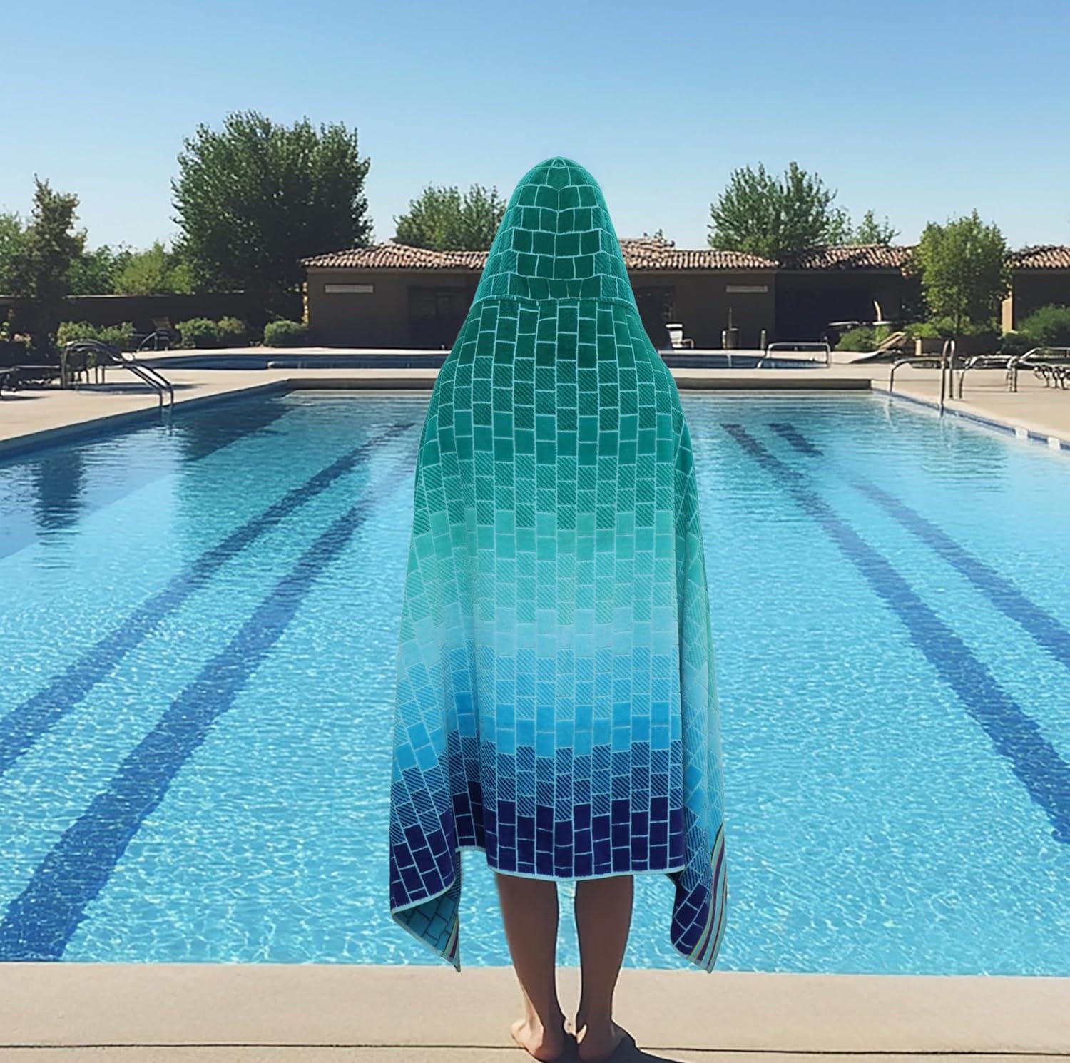 image:imageCOTTON CRAFT Large Beach Towel 4 Pack 100 Cotton Velour Jacquard Pool Picnic Bath Travel Beach Towel Plush Super Soft Absorbent Quick Dry Luxury 450 GSM 32x63 Multi ColorBlue Tiles