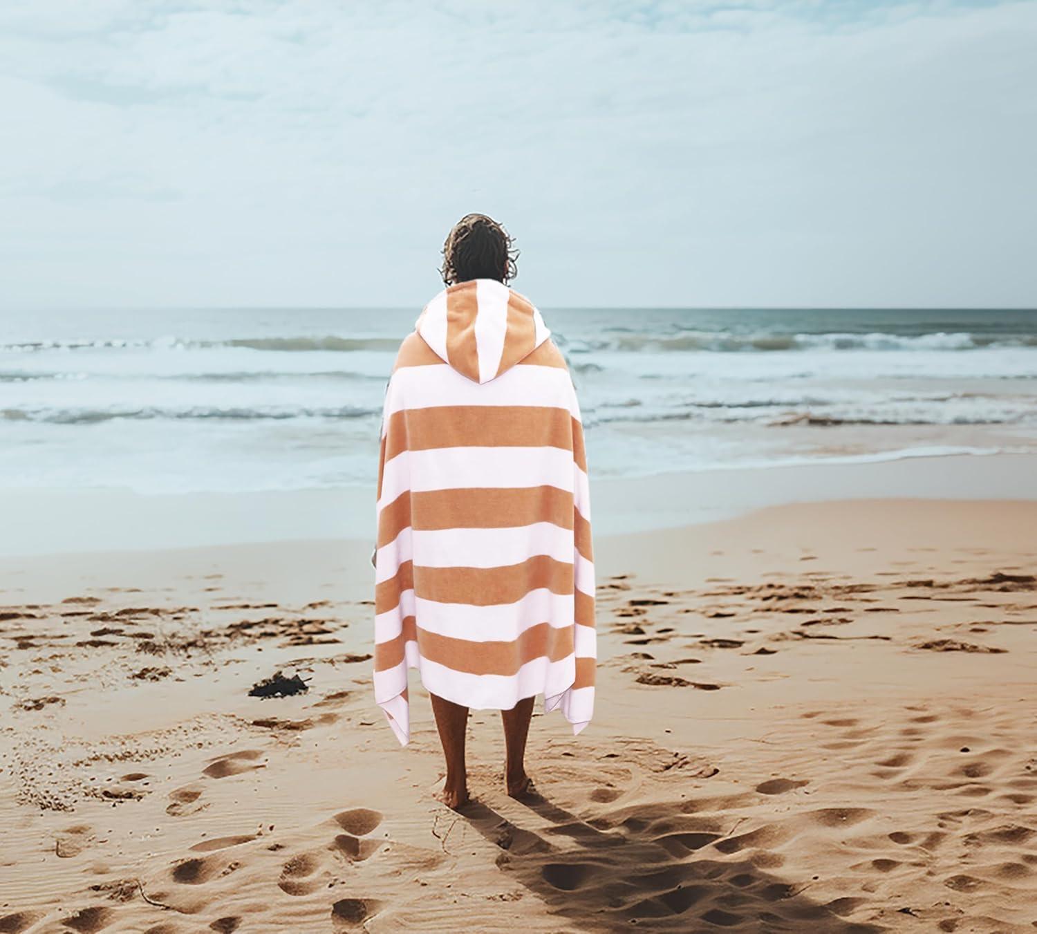 image:imageCOTTON CRAFT Large Beach Towel 4 Pack 100 Cotton Velour Jacquard Pool Picnic Bath Travel Beach Towel Plush Super Soft Absorbent Quick Dry Luxury 450 GSM 32x63 Multi ColorCabana Stripe Linen