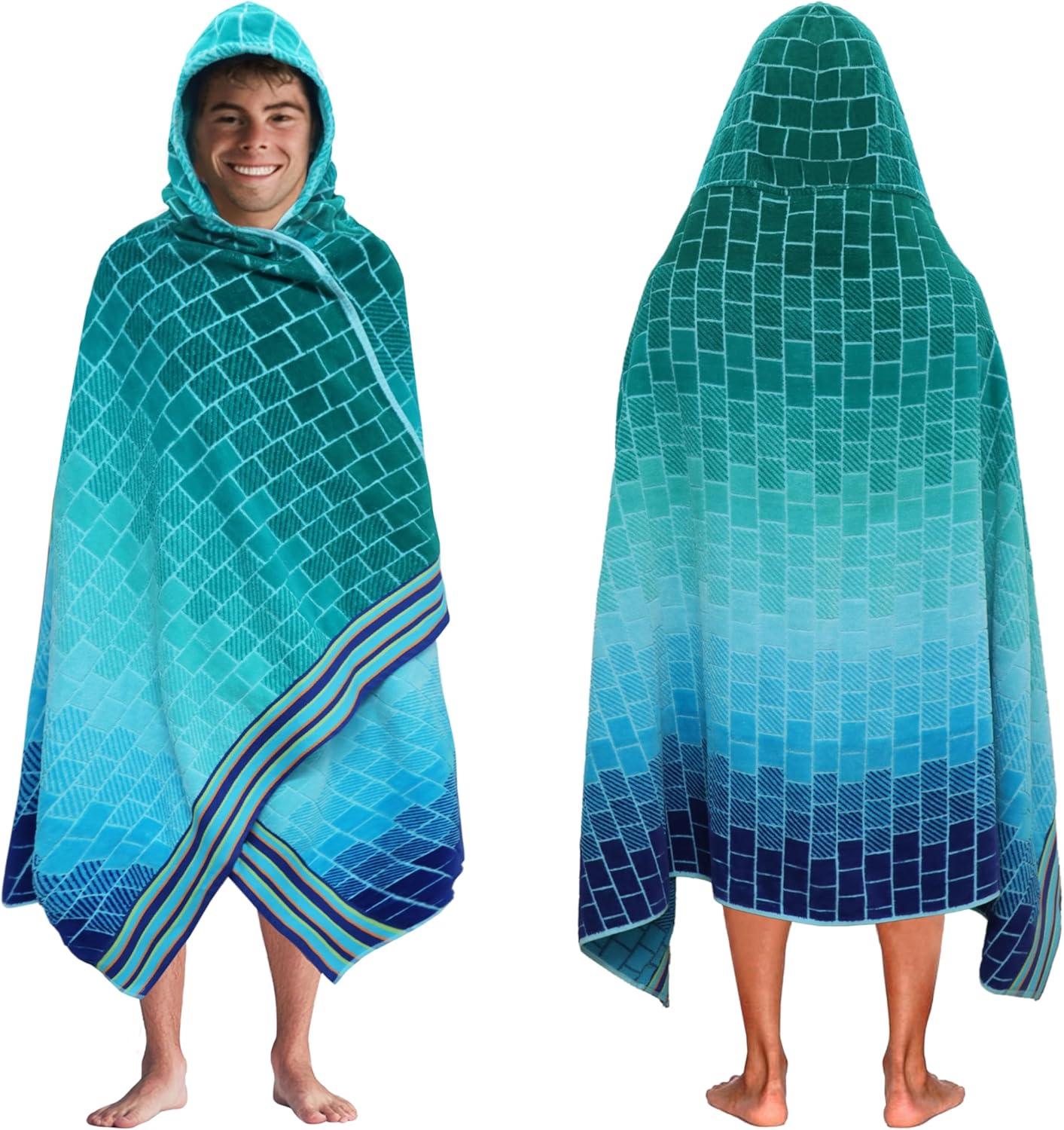 image:imageCOTTON CRAFT Large Beach Towel 4 Pack 100 Cotton Velour Jacquard Pool Picnic Bath Travel Beach Towel Plush Super Soft Absorbent Quick Dry Luxury 450 GSM 32x63 Multi ColorBlue Tiles