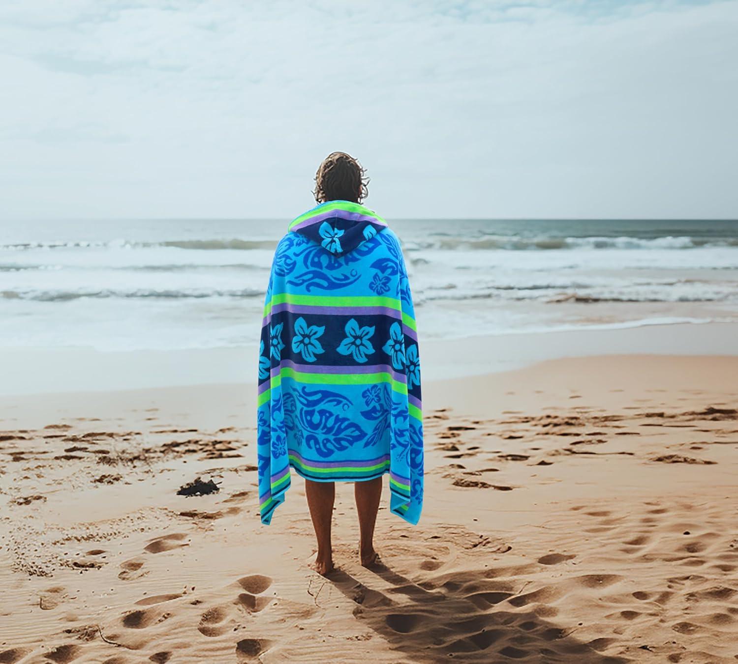 image:imageCOTTON CRAFT Large Beach Towel 4 Pack 100 Cotton Velour Jacquard Pool Picnic Bath Travel Beach Towel Plush Super Soft Absorbent Quick Dry Luxury 450 GSM 32x63 Multi ColorHibiscus Aqua Blue Purple