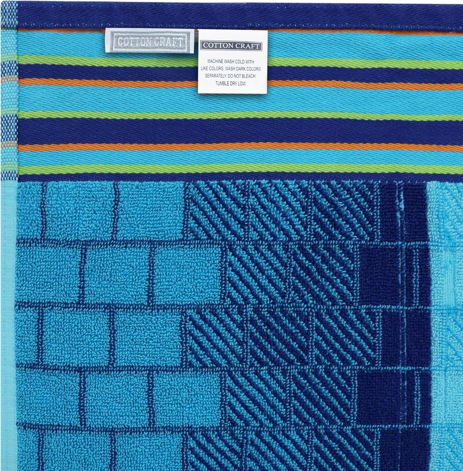image:imageCOTTON CRAFT Large Beach Towel 4 Pack 100 Cotton Velour Jacquard Pool Picnic Bath Travel Beach Towel Plush Super Soft Absorbent Quick Dry Luxury 450 GSM 32x63 Multi ColorBlue Tiles