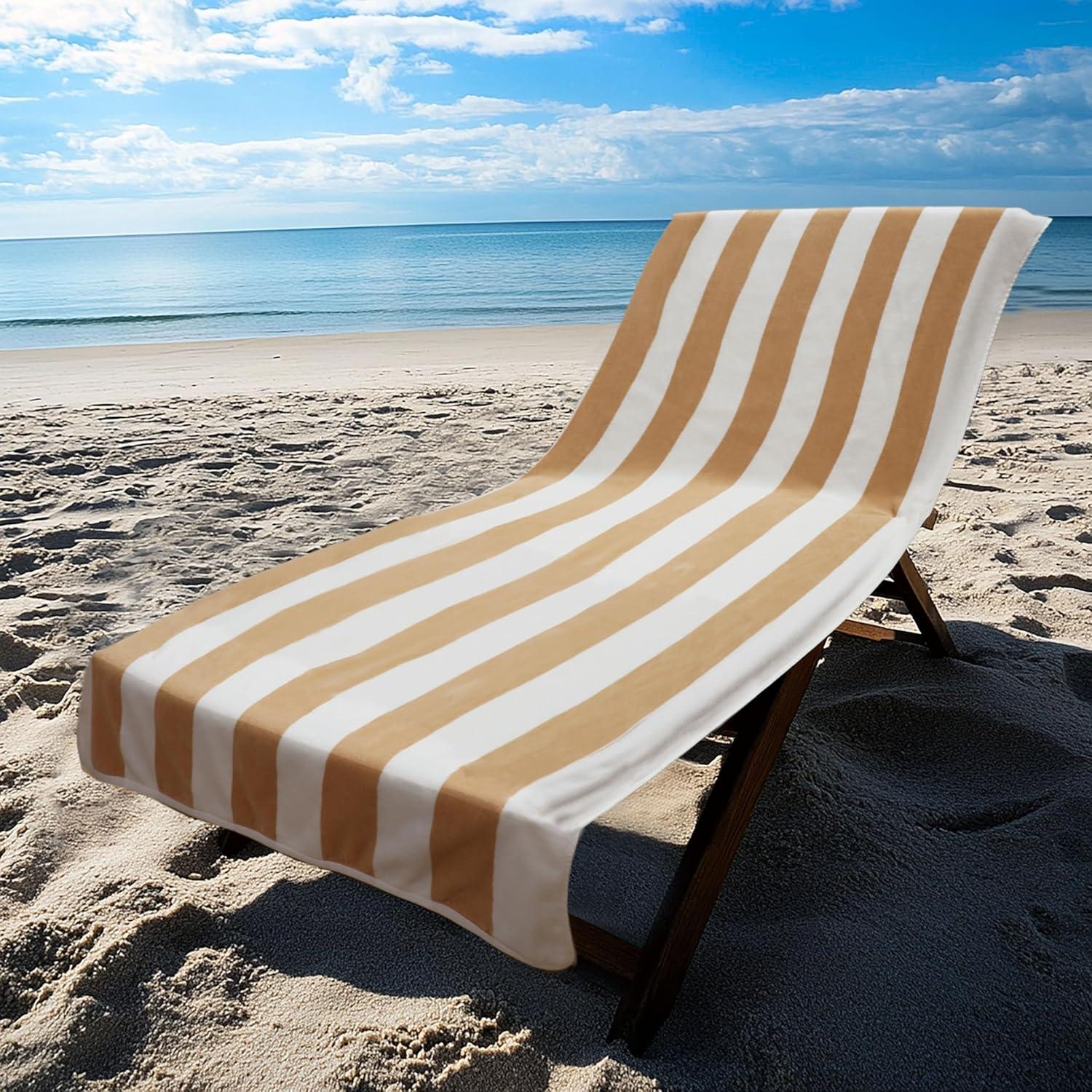 image:imageCOTTON CRAFT Large Beach Towel 4 Pack 100 Cotton Velour Jacquard Pool Picnic Bath Travel Beach Towel Plush Super Soft Absorbent Quick Dry Luxury 450 GSM 32x63 Multi ColorCabana Stripe Linen