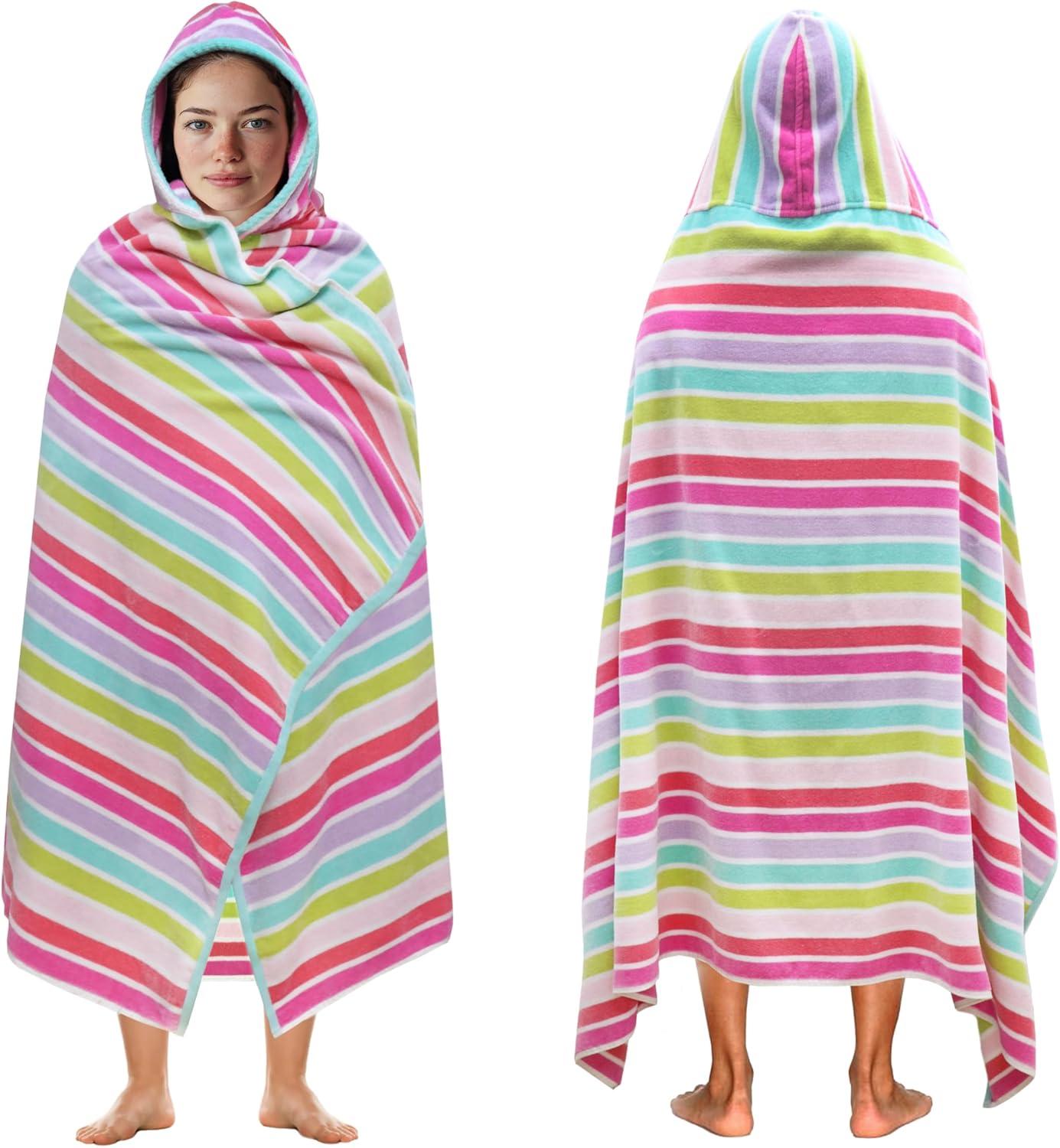 image:imageCOTTON CRAFT Large Beach Towel 4 Pack 100 Cotton Velour Jacquard Pool Picnic Bath Travel Beach Towel Plush Super Soft Absorbent Quick Dry Luxury 450 GSM 32x63 Multi ColorCabana Stripe Pink Multi