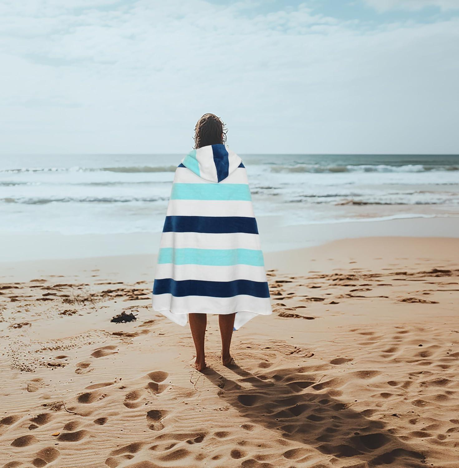 image:imageCOTTON CRAFT Large Beach Towel 4 Pack 100 Cotton Velour Jacquard Pool Picnic Bath Travel Beach Towel Plush Super Soft Absorbent Quick Dry Luxury 450 GSM 32x63 Multi ColorOcean Blue