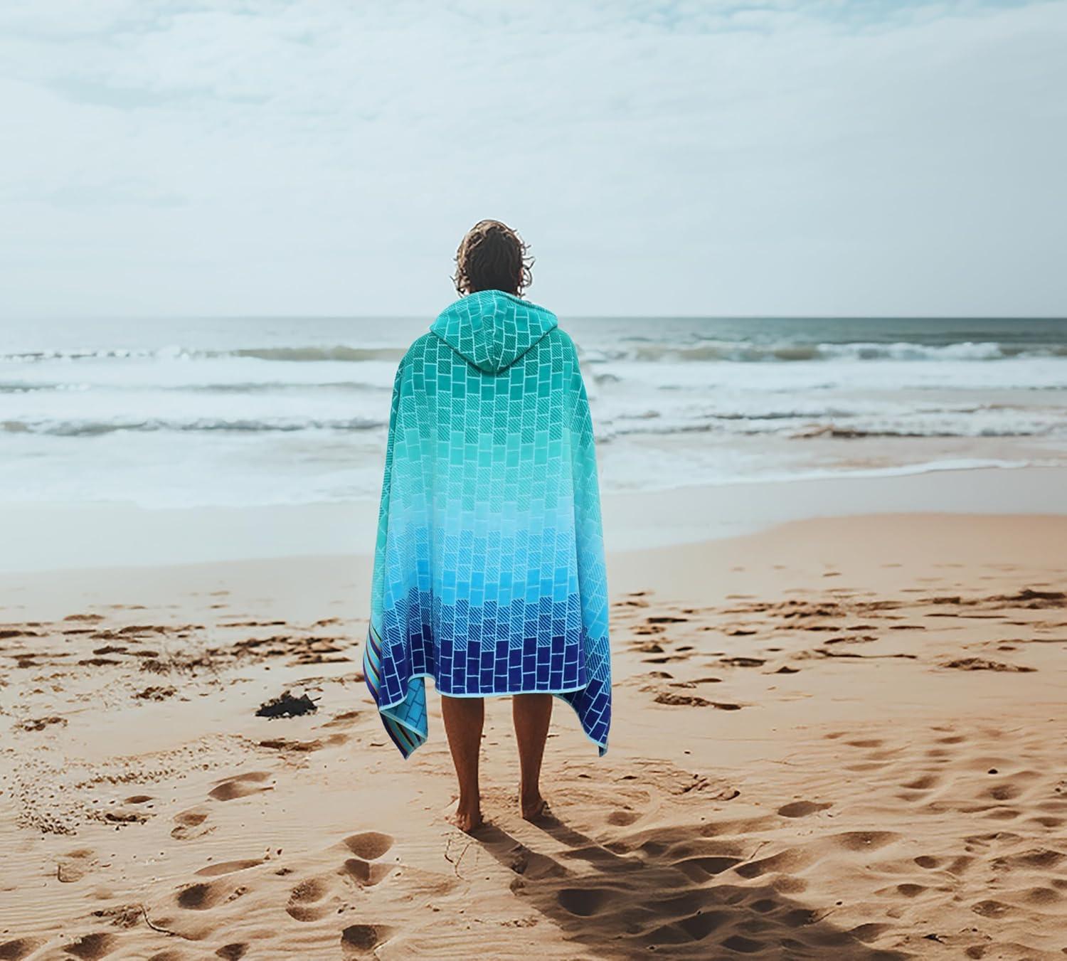 image:imageCOTTON CRAFT Large Beach Towel 4 Pack 100 Cotton Velour Jacquard Pool Picnic Bath Travel Beach Towel Plush Super Soft Absorbent Quick Dry Luxury 450 GSM 32x63 Multi ColorBlue Tiles