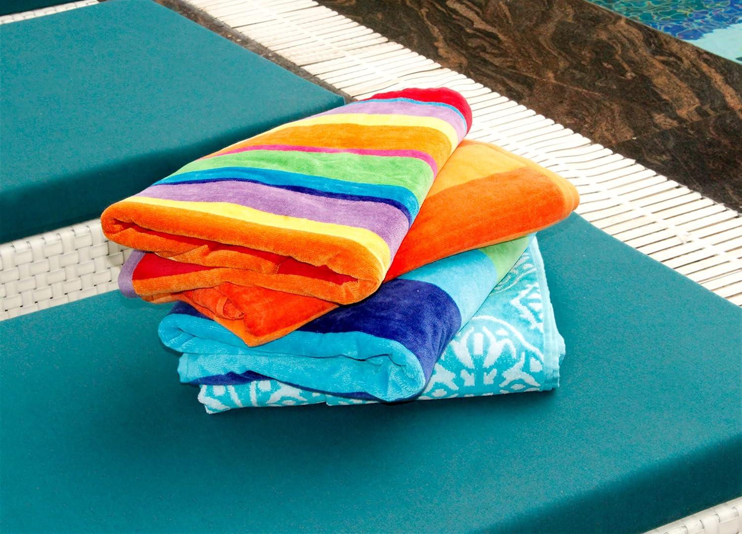 image:imageCOTTON CRAFT Large Beach Towel 4 Pack 100 Cotton Velour Jacquard Pool Picnic Bath Travel Beach Towel Plush Super Soft Absorbent Quick Dry Luxury 450 GSM 32x63 Multi ColorMulticolor