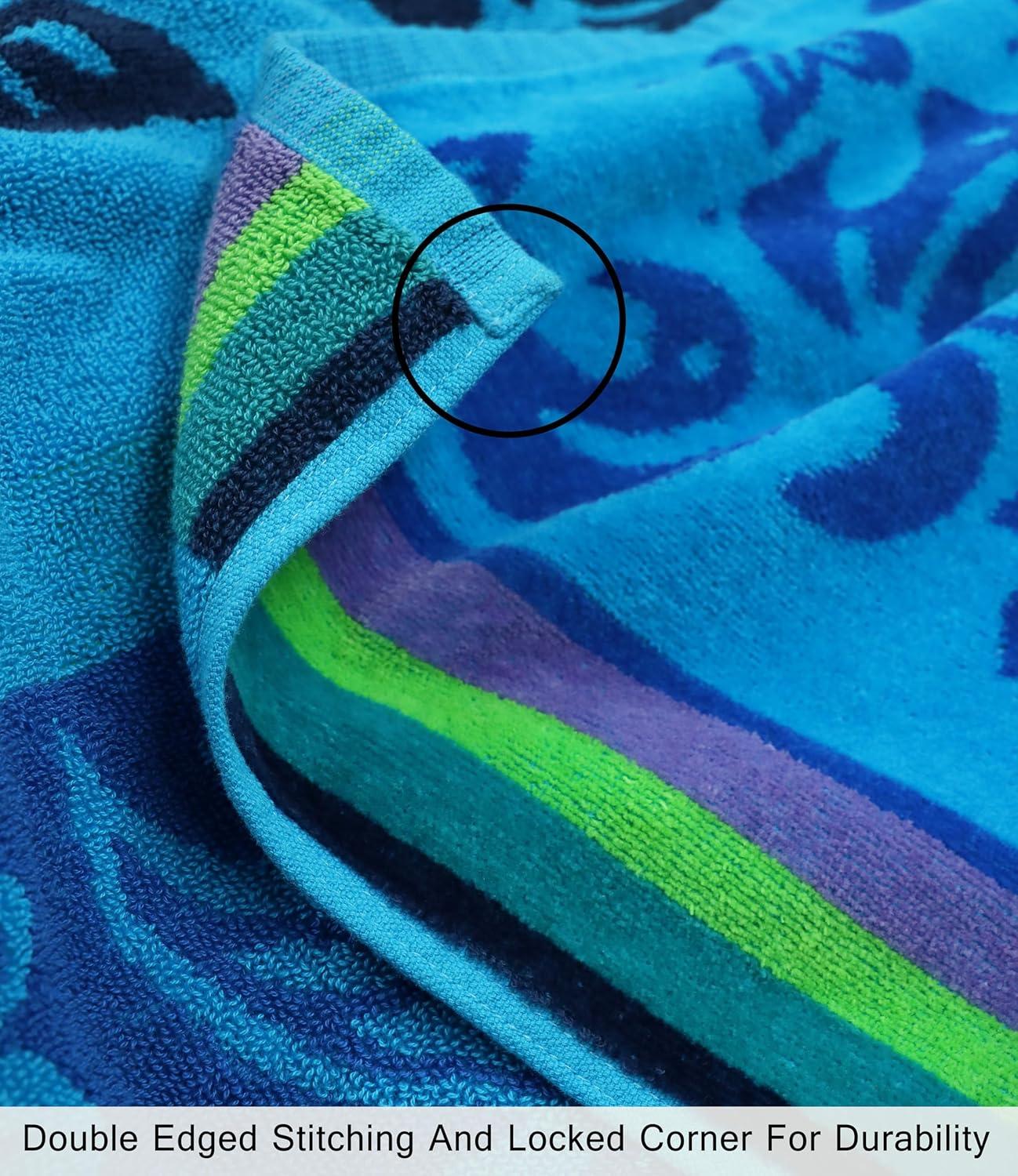 image:imageCOTTON CRAFT Large Beach Towel 4 Pack 100 Cotton Velour Jacquard Pool Picnic Bath Travel Beach Towel Plush Super Soft Absorbent Quick Dry Luxury 450 GSM 32x63 Multi ColorHibiscus Aqua Blue Purple
