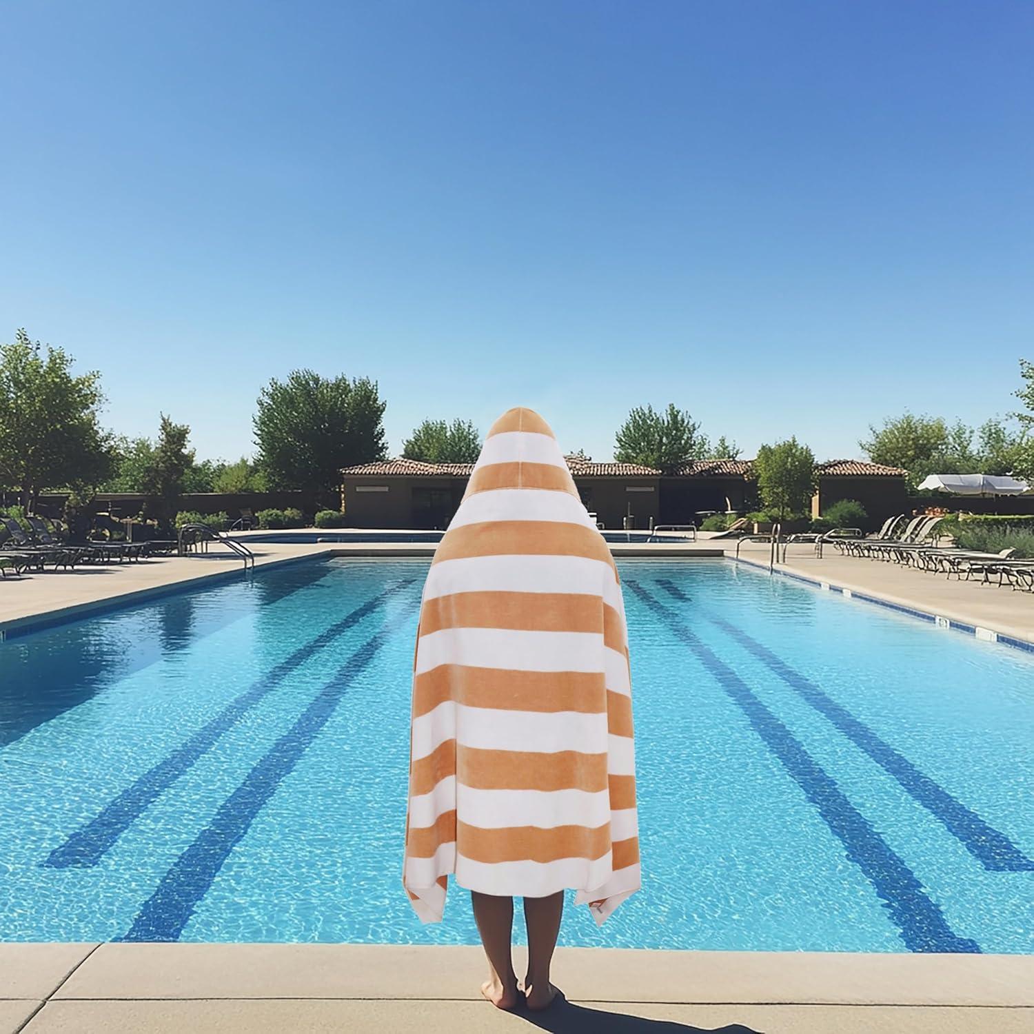 image:imageCOTTON CRAFT Large Beach Towel 4 Pack 100 Cotton Velour Jacquard Pool Picnic Bath Travel Beach Towel Plush Super Soft Absorbent Quick Dry Luxury 450 GSM 32x63 Multi ColorCabana Stripe Linen
