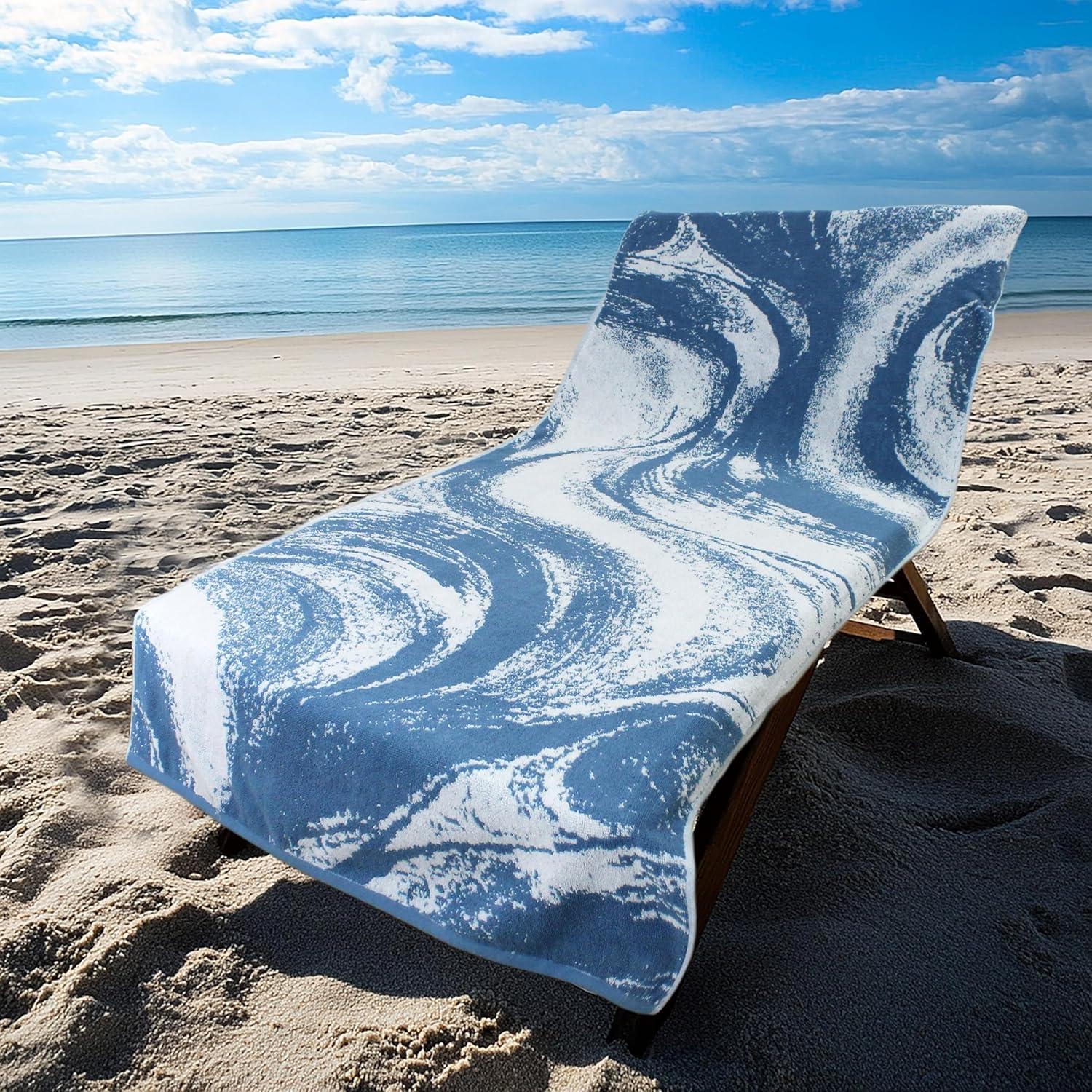 image:imageCOTTON CRAFT Large Beach Towel 4 Pack 100 Cotton Velour Jacquard Pool Picnic Bath Travel Beach Towel Plush Super Soft Absorbent Quick Dry Luxury 450 GSM 32x63 Multi ColorSurf Blue