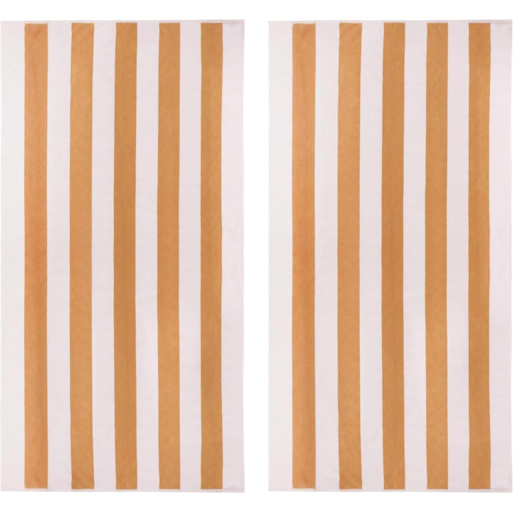image:imageCOTTON CRAFT Large Beach Towel  4 Pack 100 Cotton Velour Jacquard  Pool Picnic Bath Travel Beach Towel  Plush Super Soft Absorbent Quick Dry Luxury  450 GSM  32x63  Multi ColorCabana Stripe  Linen