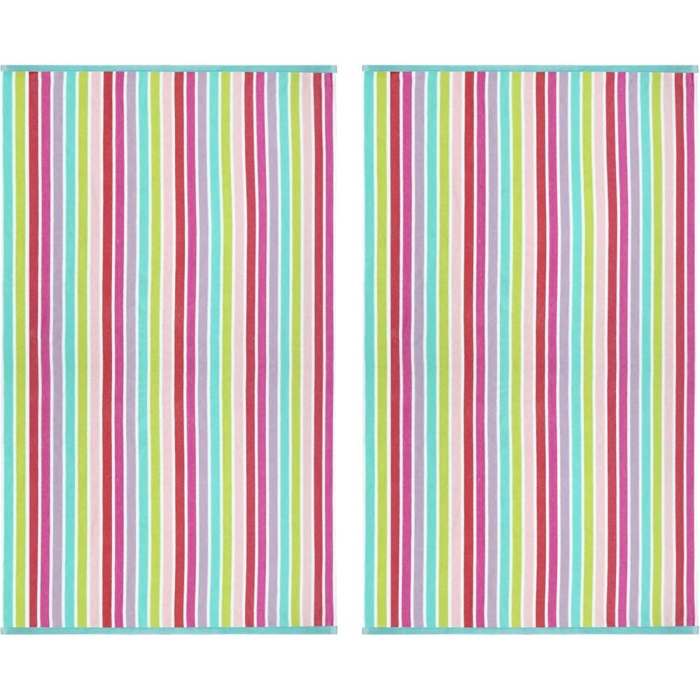image:imageCOTTON CRAFT Large Beach Towel  4 Pack 100 Cotton Velour Jacquard  Pool Picnic Bath Travel Beach Towel  Plush Super Soft Absorbent Quick Dry Luxury  450 GSM  32x63  Multi ColorCabana Stripe  Pink Multi