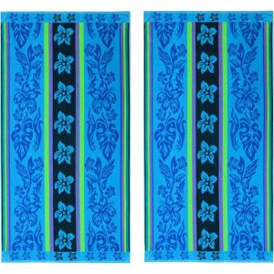 COTTON CRAFT Large Beach Towel – 4 Pack 100% Cotton Velour Jacquard – Pool Picnic Bath Travel Beach Towel – Plush Super Soft Absorbent Quick Dry Luxury – 450 GSM – 32×63 – Multi Color(Hibiscus – Aqua Blue Purple)