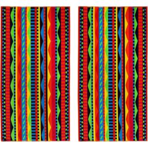 COTTON CRAFT Large Beach Towel – 4 Pack 100% Cotton Velour Jacquard – Pool Picnic Bath Travel Beach Towel – Plush Super Soft Absorbent Quick Dry Luxury – 450 GSM – 32×63 – Multi Color(Cozumel – Red Blue Yellow)