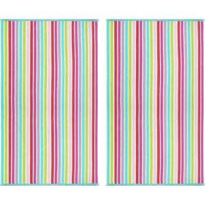 COTTON CRAFT Large Beach Towel – 4 Pack 100% Cotton Velour Jacquard – Pool Picnic Bath Travel Beach Towel – Plush Super Soft Absorbent Quick Dry Luxury – 450 GSM – 32×63 – Multi Color(Cabana Stripe – Pink Multi)