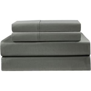 COTTON CRAFT Premium 400 Thread Count Super Soft Cotton Deep Pocket Sheet Set, Queen, Grey(Grey)
