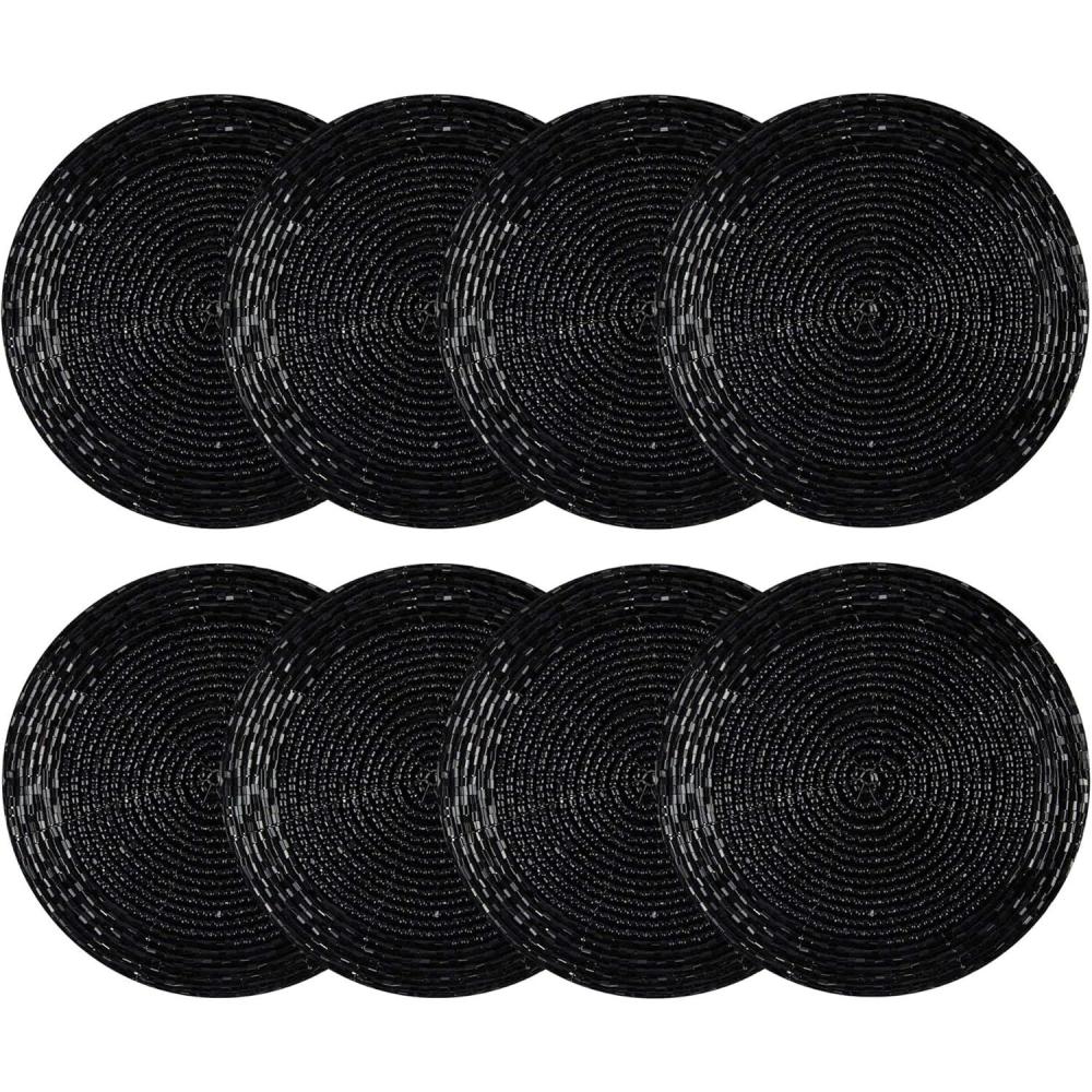 image:imageCOTTON CRAFT Glitz Handmade Beaded Bar Drink Tabletop Protection Coasters Set of 8 Halloween Harvest Autumn Fall Thanksgiving Holiday Christmas Xmas Celebration Festive Party 4 in Round Black