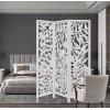 Room Divider Wood Screen – Chitra Antique Pewter – 4 Panel Folding 72 x 80 – Hand Carved Decorative Functional Versatile Portable Partition Reversible Freestanding Small Spaces – COTTON CRAFT(Tropical Flora – Antique White)