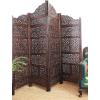 Room Divider Wood Screen – Chitra Antique Pewter – 4 Panel Folding 72 x 80 – Hand Carved Decorative Functional Versatile Portable Partition Reversible Freestanding Small Spaces – COTTON CRAFT(Mahanadi – Antique Brown)