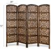 Room Divider Wood Screen – Chitra Antique Pewter – 4 Panel Folding 72 x 80 – Hand Carved Decorative Functional Versatile Portable Partition Reversible Freestanding Small Spaces – COTTON CRAFT(Rajasthan – Antique Brown)