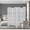 Room Divider Wood Screen – Chitra Antique Pewter – 4 Panel Folding 72 x 80 – Hand Carved Decorative Functional Versatile Portable Partition Reversible Freestanding Small Spaces – COTTON CRAFT(Rajasthan – Antique White)