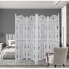 Room Divider Wood Screen – Chitra Antique Pewter – 4 Panel Folding 72 x 80 – Hand Carved Decorative Functional Versatile Portable Partition Reversible Freestanding Small Spaces – COTTON CRAFT(Ghanti Bells – Antique White)