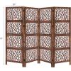 Room Divider Wood Screen – Chitra Antique Pewter – 4 Panel Folding 72 x 80 – Hand Carved Decorative Functional Versatile Portable Partition Reversible Freestanding Small Spaces – COTTON CRAFT(Coral – Antique Brown)
