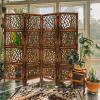 Room Divider Wood Screen – Chitra Antique Pewter – 4 Panel Folding 72 x 80 – Hand Carved Decorative Functional Versatile Portable Partition Reversible Freestanding Small Spaces – COTTON CRAFT(Coral – Antique Brown)