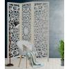 Room Divider Wood Screen – Chitra Antique Pewter – 4 Panel Folding 72 x 80 – Hand Carved Decorative Functional Versatile Portable Partition Reversible Freestanding Small Spaces – COTTON CRAFT(Suzani – White Wash)