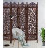 Room Divider Wood Screen – Chitra Antique Pewter – 4 Panel Folding 72 x 80 – Hand Carved Decorative Functional Versatile Portable Partition Reversible Freestanding Small Spaces – COTTON CRAFT(Kamal – Antique Brown)