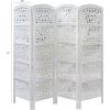 Room Divider Wood Screen – Chitra Antique Pewter – 4 Panel Folding 72 x 80 – Hand Carved Decorative Functional Versatile Portable Partition Reversible Freestanding Small Spaces – COTTON CRAFT(Rajasthan – Antique White)