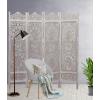 Room Divider Wood Screen – Chitra Antique Pewter – 4 Panel Folding 72 x 80 – Hand Carved Decorative Functional Versatile Portable Partition Reversible Freestanding Small Spaces – COTTON CRAFT(Kamal – White Wash)