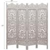 Room Divider Wood Screen – Chitra Antique Pewter – 4 Panel Folding 72 x 80 – Hand Carved Decorative Functional Versatile Portable Partition Reversible Freestanding Small Spaces – COTTON CRAFT(Kamal – White Wash)