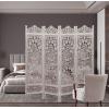 Room Divider Wood Screen – Chitra Antique Pewter – 4 Panel Folding 72 x 80 – Hand Carved Decorative Functional Versatile Portable Partition Reversible Freestanding Small Spaces – COTTON CRAFT(Kamal – White Wash)