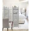 Room Divider Wood Screen – Chitra Antique Pewter – 4 Panel Folding 72 x 80 – Hand Carved Decorative Functional Versatile Portable Partition Reversible Freestanding Small Spaces – COTTON CRAFT(Kamal – Antique White)