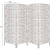 Room Divider Wood Screen – Chitra Antique Pewter – 4 Panel Folding 72 x 80 – Hand Carved Decorative Functional Versatile Portable Partition Reversible Freestanding Small Spaces – COTTON CRAFT(Chitra – White Wash)