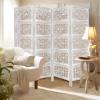 Room Divider Wood Screen – Chitra Antique Pewter – 4 Panel Folding 72 x 80 – Hand Carved Decorative Functional Versatile Portable Partition Reversible Freestanding Small Spaces – COTTON CRAFT(Chitra – White Wash)