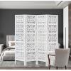 Room Divider Wood Screen – Chitra Antique Pewter – 4 Panel Folding 72 x 80 – Hand Carved Decorative Functional Versatile Portable Partition Reversible Freestanding Small Spaces – COTTON CRAFT(Rania – Antique White)