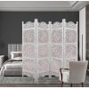 Room Divider Wood Screen – Chitra Antique Pewter – 4 Panel Folding 72 x 80 – Hand Carved Decorative Functional Versatile Portable Partition Reversible Freestanding Small Spaces – COTTON CRAFT(Medallion – White Wash)