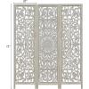 Room Divider Wood Screen – Chitra Antique Pewter – 4 Panel Folding 72 x 80 – Hand Carved Decorative Functional Versatile Portable Partition Reversible Freestanding Small Spaces – COTTON CRAFT(Suzani – White Wash)
