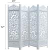 Room Divider Wood Screen – Chitra Antique Pewter – 4 Panel Folding 72 x 80 – Hand Carved Decorative Functional Versatile Portable Partition Reversible Freestanding Small Spaces – COTTON CRAFT(Kamal – Antique White)