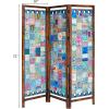 Room Divider Wood Screen – Chitra Antique Pewter – 4 Panel Folding 72 x 80 – Hand Carved Decorative Functional Versatile Portable Partition Reversible Freestanding Small Spaces – COTTON CRAFT(Sari – Teal Multi)