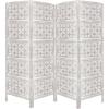Room Divider Wood Screen – Chitra Antique Pewter – 4 Panel Folding 72 x 80 – Hand Carved Decorative Functional Versatile Portable Partition Reversible Freestanding Small Spaces – COTTON CRAFT(Chitra – White Wash)