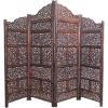 Room Divider Wood Screen – Chitra Antique Pewter – 4 Panel Folding 72 x 80 – Hand Carved Decorative Functional Versatile Portable Partition Reversible Freestanding Small Spaces – COTTON CRAFT(Mahanadi – Antique Brown)
