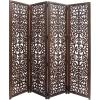Room Divider Wood Screen – Chitra Antique Pewter – 4 Panel Folding 72 x 80 – Hand Carved Decorative Functional Versatile Portable Partition Reversible Freestanding Small Spaces – COTTON CRAFT(Scroll – Antique Brown)
