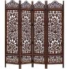 Room Divider Wood Screen – Chitra Antique Pewter – 4 Panel Folding 72 x 80 – Hand Carved Decorative Functional Versatile Portable Partition Reversible Freestanding Small Spaces – COTTON CRAFT(Kamal – Antique Brown)