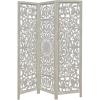 Room Divider Wood Screen – Chitra Antique Pewter – 4 Panel Folding 72 x 80 – Hand Carved Decorative Functional Versatile Portable Partition Reversible Freestanding Small Spaces – COTTON CRAFT(Suzani – White Wash)