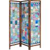 Room Divider Wood Screen – Chitra Antique Pewter – 4 Panel Folding 72 x 80 – Hand Carved Decorative Functional Versatile Portable Partition Reversible Freestanding Small Spaces – COTTON CRAFT(Sari – Teal Multi)