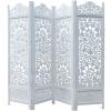 Room Divider Wood Screen – Chitra Antique Pewter – 4 Panel Folding 72 x 80 – Hand Carved Decorative Functional Versatile Portable Partition Reversible Freestanding Small Spaces – COTTON CRAFT(Kamal – Antique White)