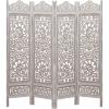 Room Divider Wood Screen – Chitra Antique Pewter – 4 Panel Folding 72 x 80 – Hand Carved Decorative Functional Versatile Portable Partition Reversible Freestanding Small Spaces – COTTON CRAFT(Kamal – White Wash)