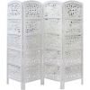 Room Divider Wood Screen – Chitra Antique Pewter – 4 Panel Folding 72 x 80 – Hand Carved Decorative Functional Versatile Portable Partition Reversible Freestanding Small Spaces – COTTON CRAFT(Rajasthan – Antique White)
